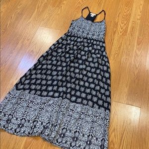 Black maxi dress with flower and block print NWOT